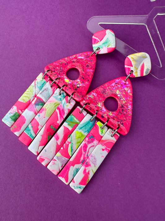 Mila in Pink Neon Rainbow - Geometric Statement Earrings