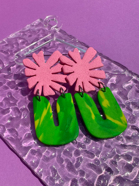 Zinnia Stem- Quirky Flower Earrings in Blush or Custom