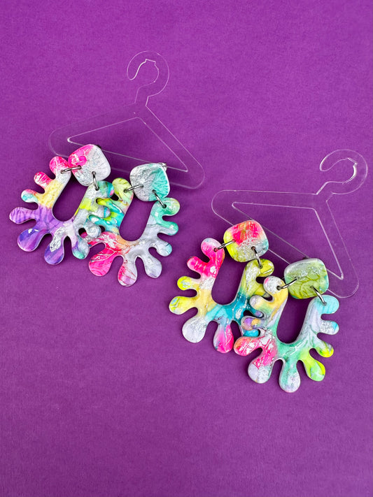 Charli in Neon Rainbow - Holographic Drippy Statement Earrings