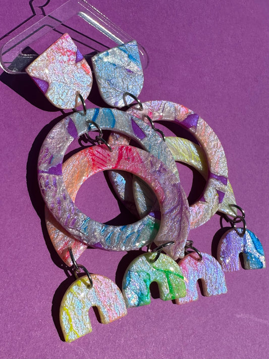 Karlie in Neon Rainbow - Arches - Iridescent Painter Mobile Statement Earrings