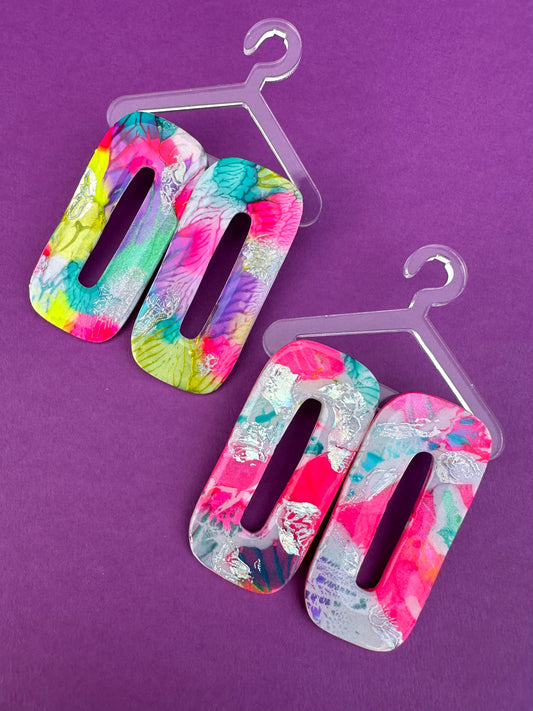 Squoval in Neon Rainbow - Hand Painted Statement Earrings