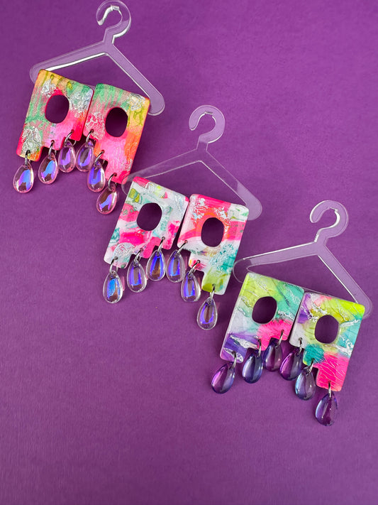 Phoenix in Neon Rainbow - Handmade Geometric Statement Earrings