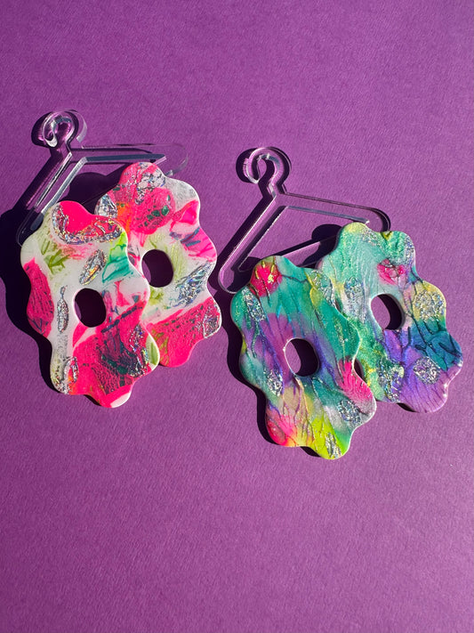 Lucy in Neon Rainbow - Wavy Oval Statement Earrings