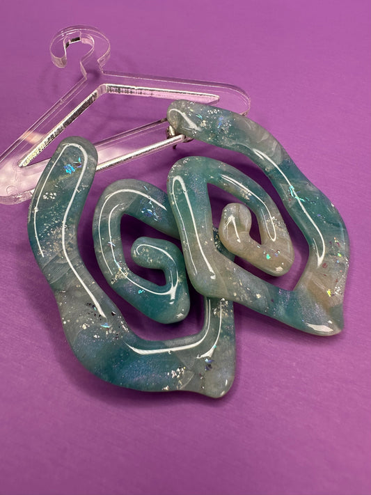 Roza in Ice Blue - Abstract Rose Floral Statement Earrings