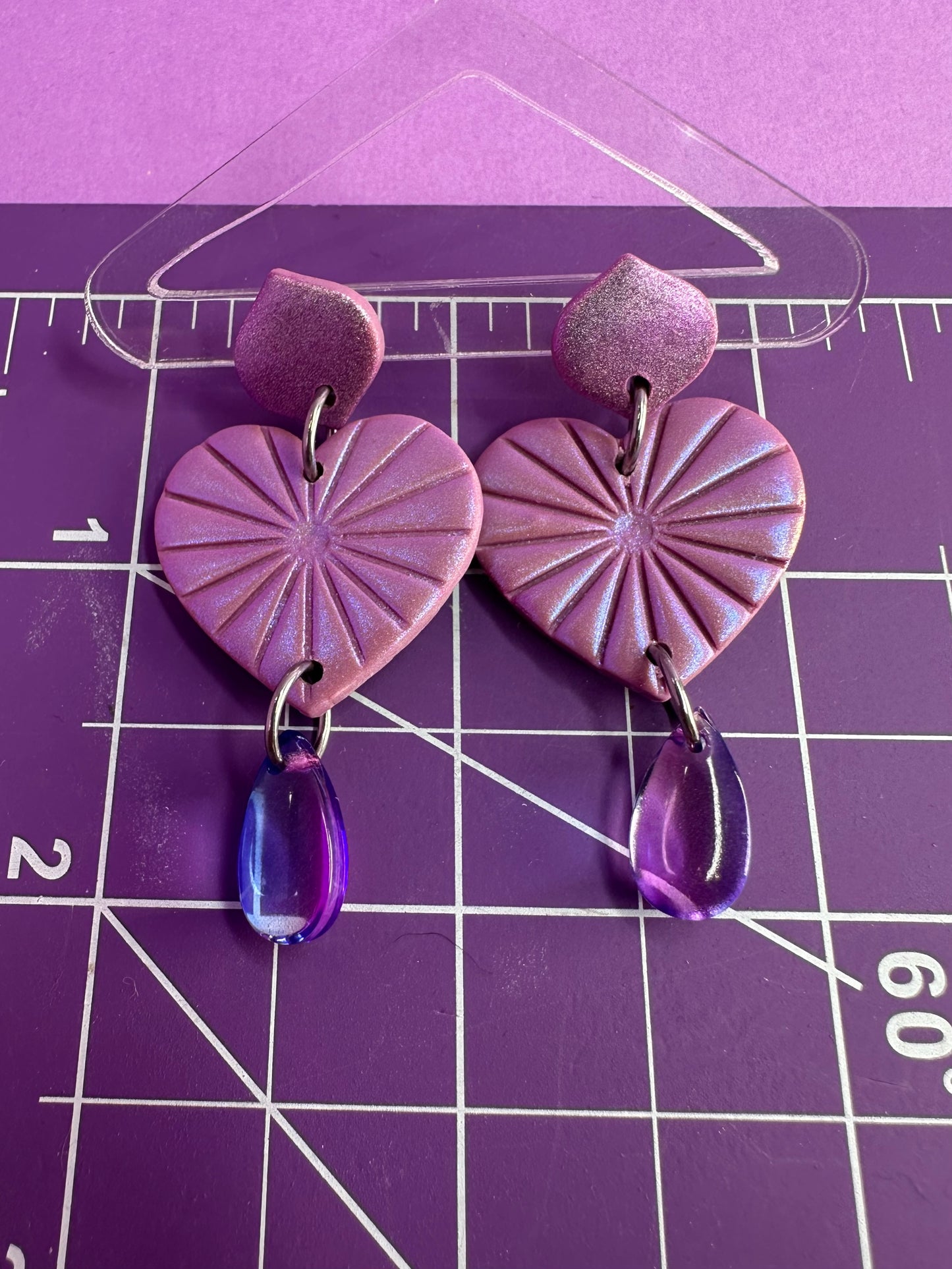 Deco Heart Chameleon Purple Teardrop Earrings