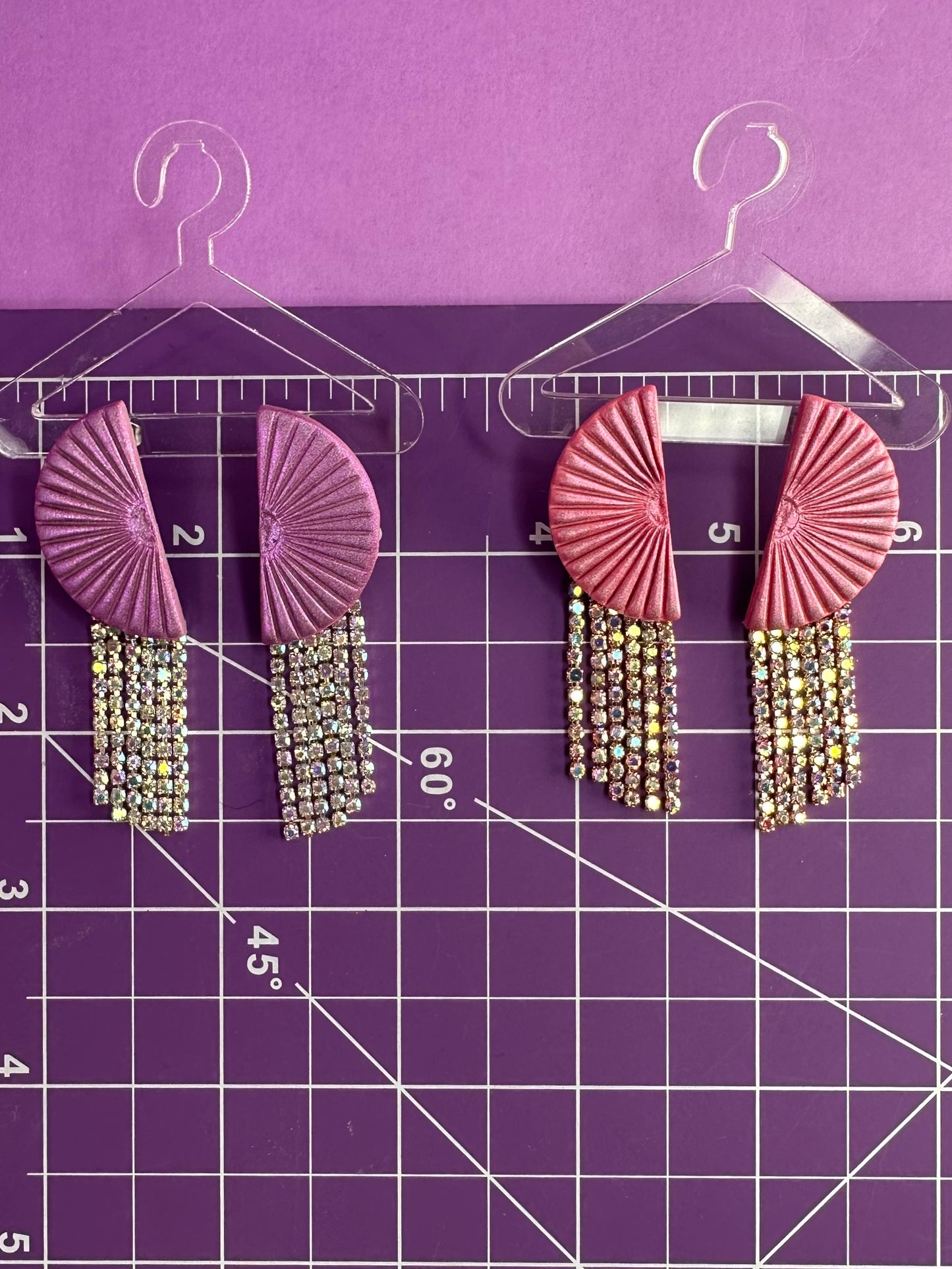 Deco Kacey in Chameleon Pink - Rhinestone Fringe Half Circle Earrings