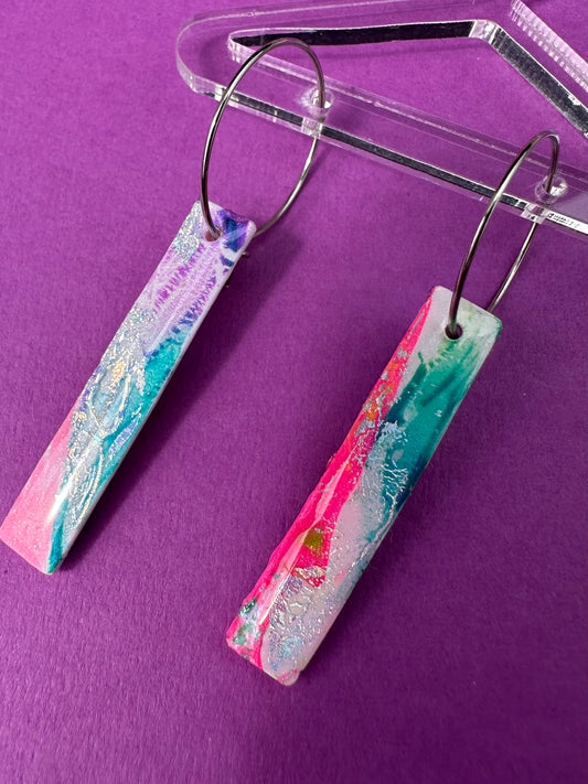 Tall Bar in Neon Rainbow - Elegant Hoop Earrings