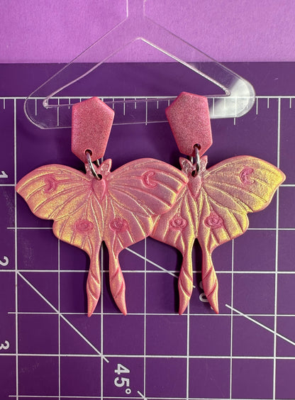 Luna Moth in Pink- Holo Chameleon Color Shift Earrings