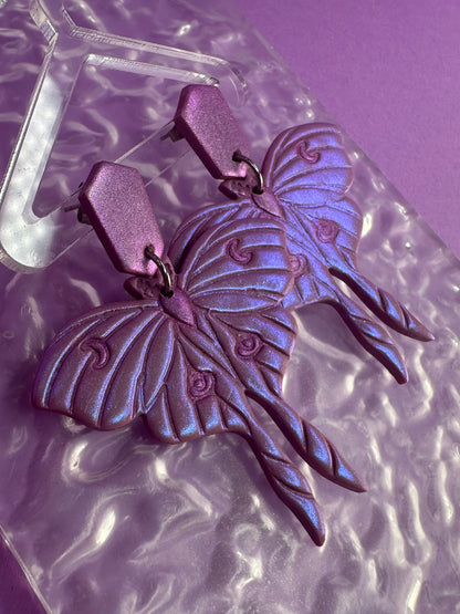 Luna Moth in Purple - Holo Chameleon Color Shift Earrings