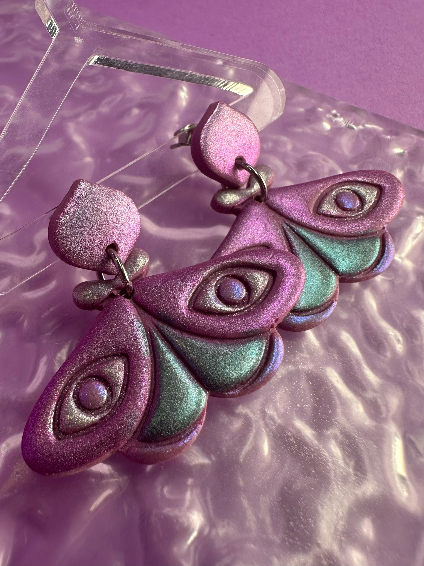 Polyphemus Moth in Holo Chameleon - Stud or Hoop Earrings