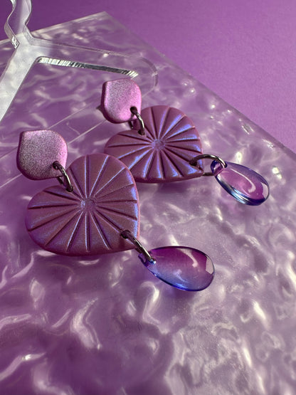 Deco Heart Chameleon Purple Teardrop Earrings