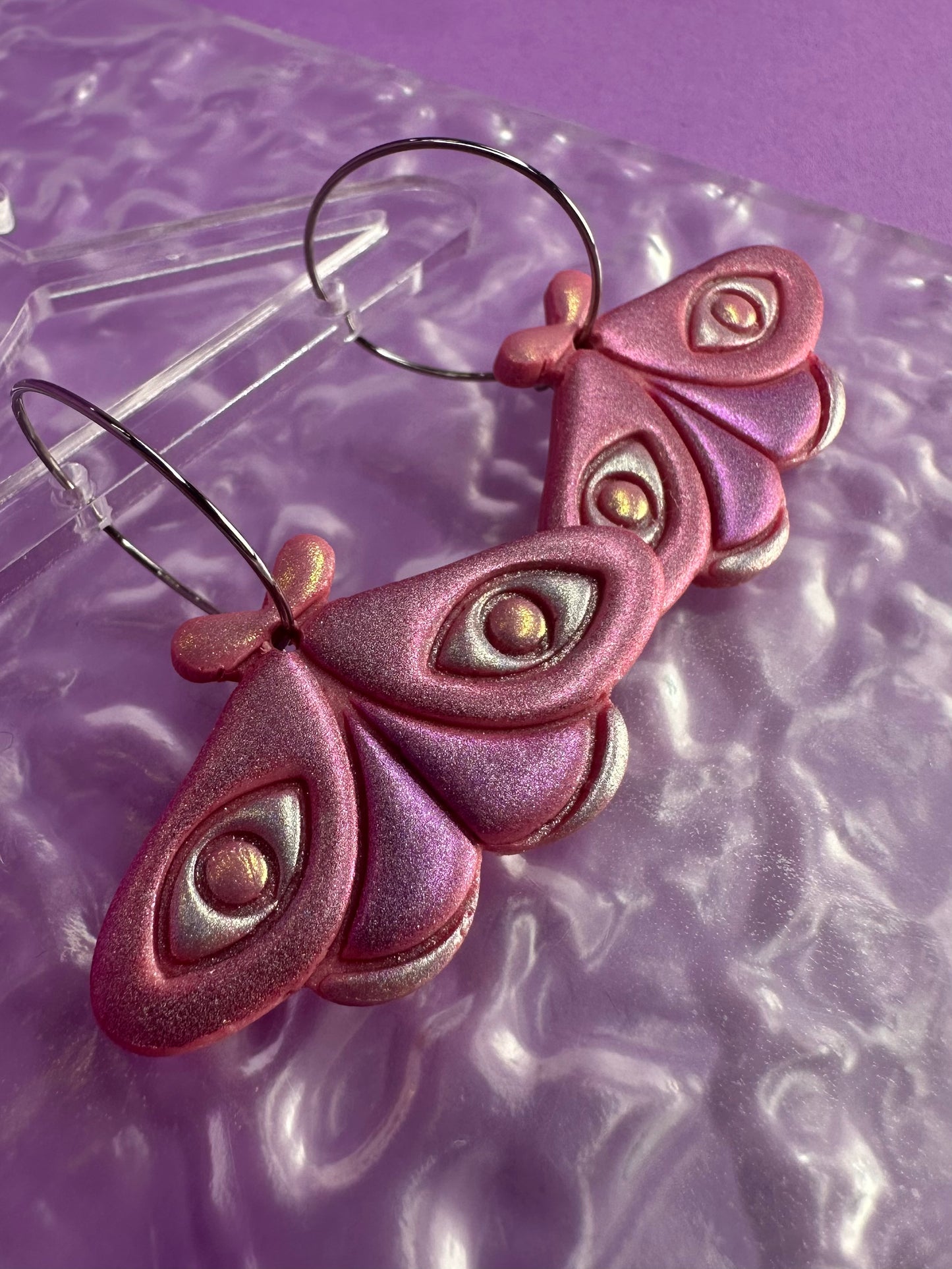 Polyphemus Moth in Holo Chameleon - Stud or Hoop Earrings