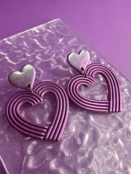 Lydia Deco Heart Chameleon Purple - Statement Earrings