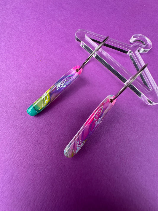 Squoval Bar in Neon Rainbow - Elegant Hoop Earrings