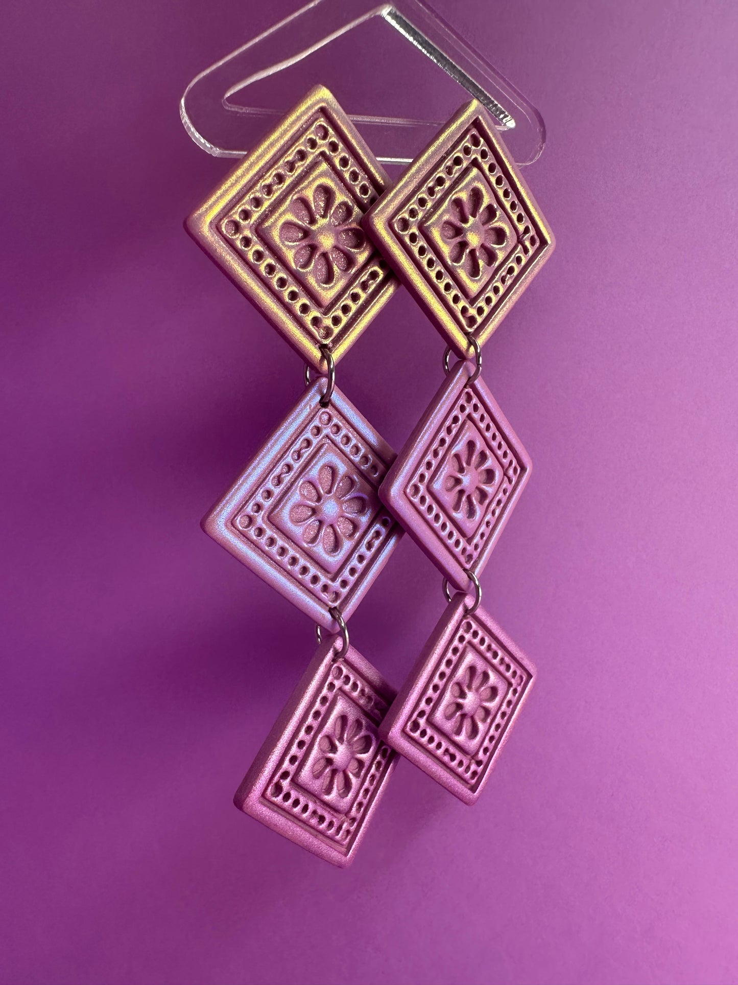 Triple Drop Tile Deco Chameleon Earrings