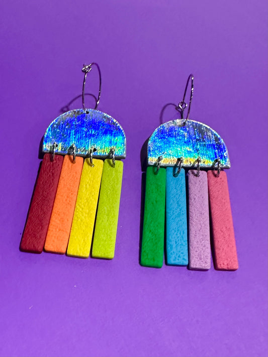 Rainbow Edit Micah in Holographic Aura - Geometric Dangle Statement Earrings