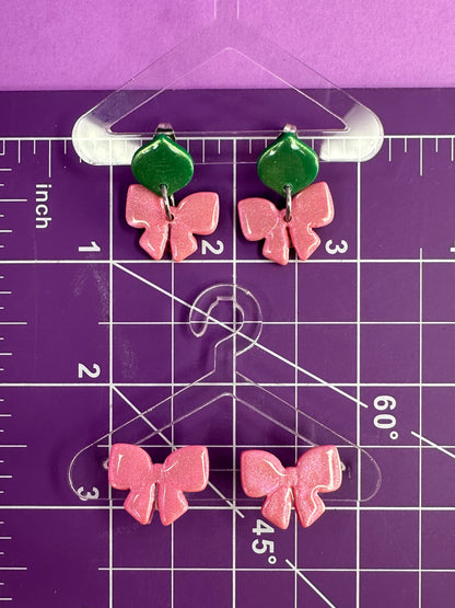 Nessa Bow - Green Goes Good with Pink Dainty Earrings