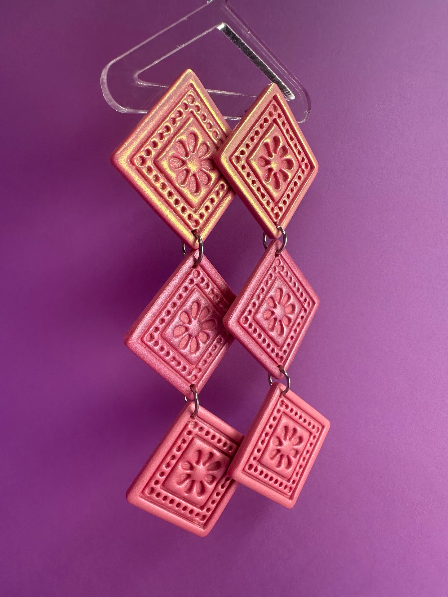 Triple Drop Tile Deco Chameleon Earrings