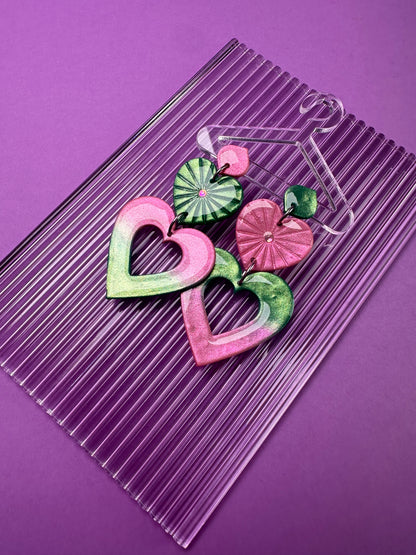 Lydia Hearts - Green Goes Good with Pink Statement Earrings