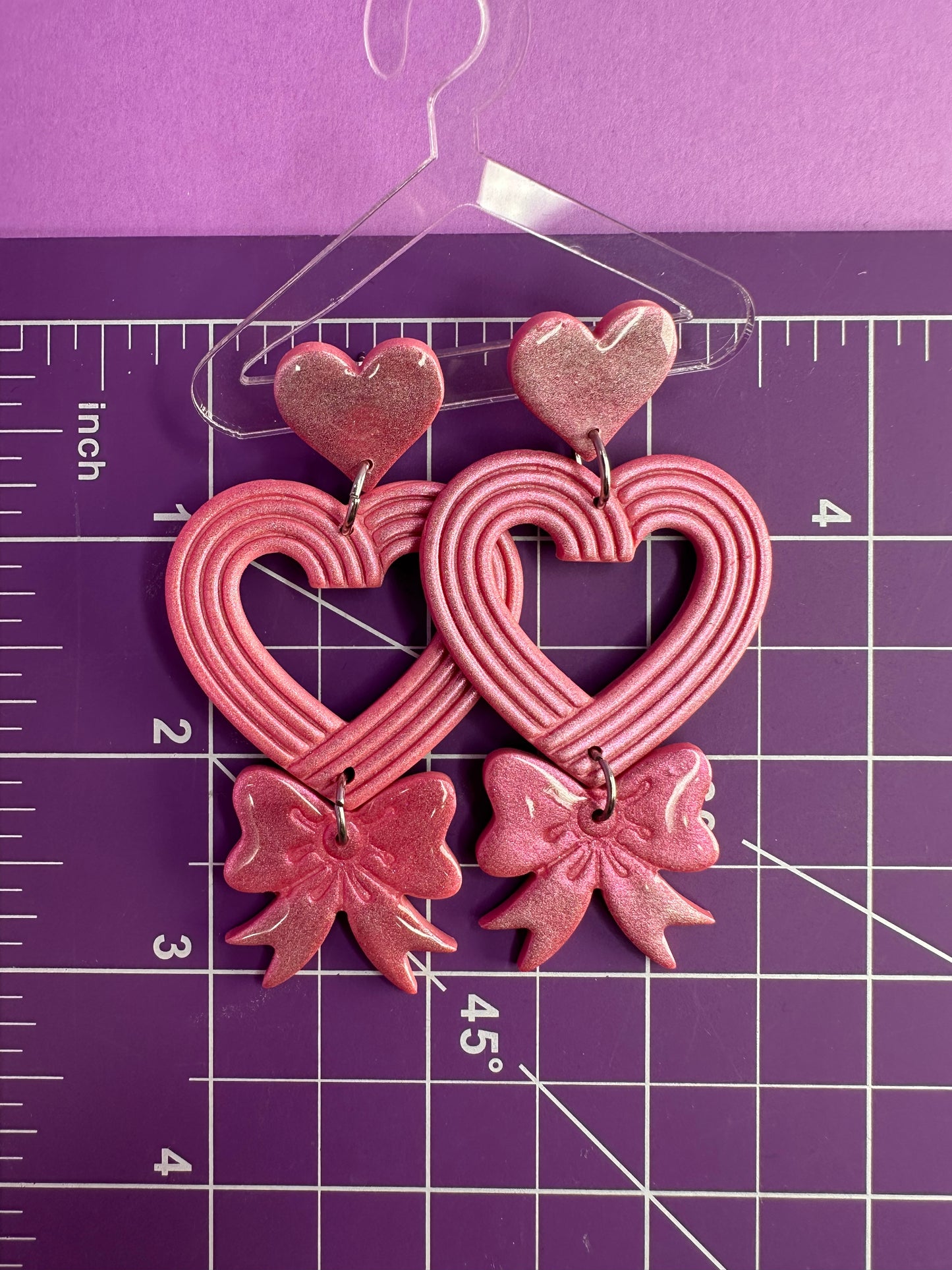 Lydia Deco Heart & Bow Chameleon Pink - Statement Earrings