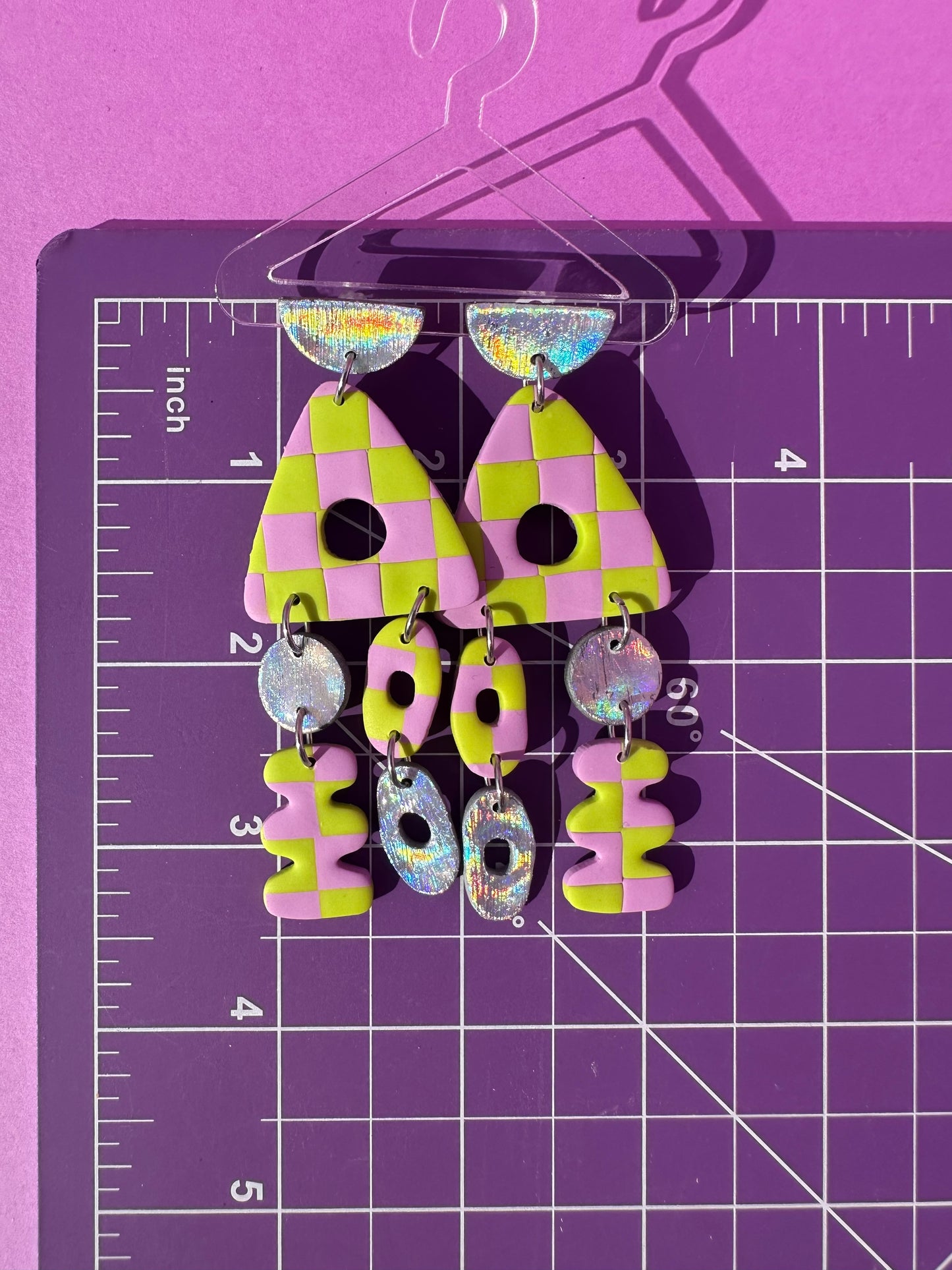 Milo in Checkerboard Aura - Geometric Dangle Statement Earrings