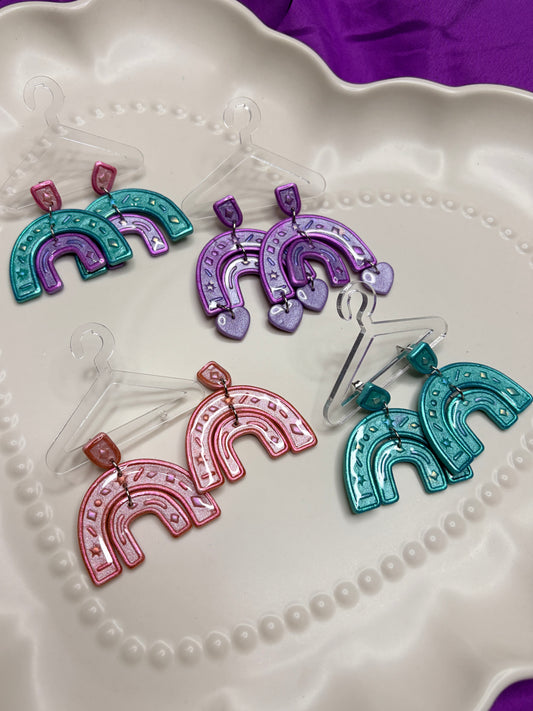 Dorthy Folk Arch Rainbow Earrings in Blue, Pink, Purple or Multi