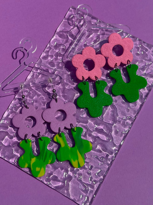 Daisy Stem - Pastel Flower Earrings in Purple or Blush