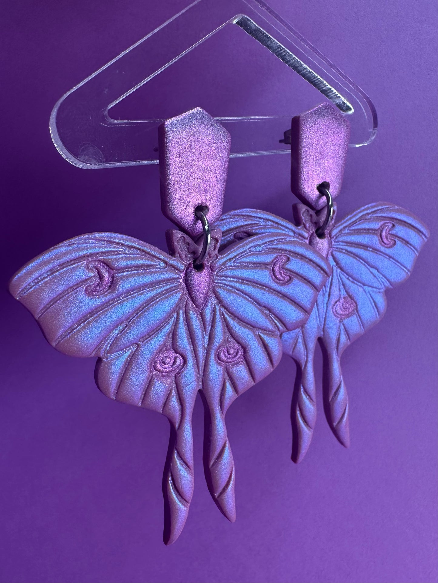 Luna Moth in Purple - Holo Chameleon Color Shift Earrings