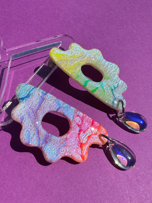 Amara in Neon Rainbow - Wavy Iridescent Statement Earrings