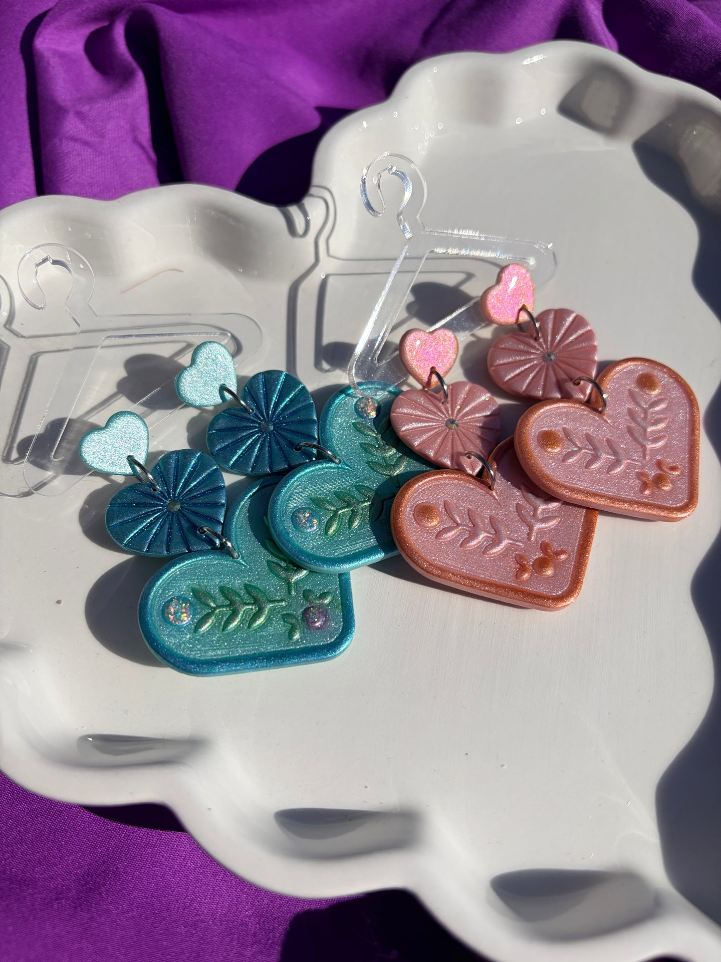 Elise Folk Heart Earrings - Triple Stack