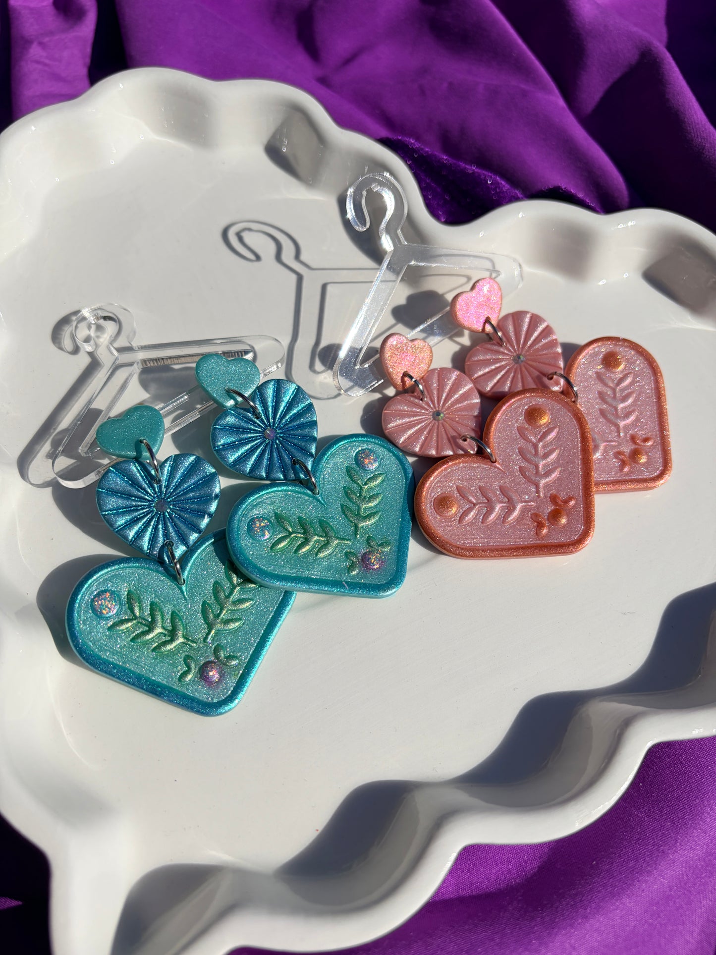 Elise Folk Heart Earrings - Triple Stack