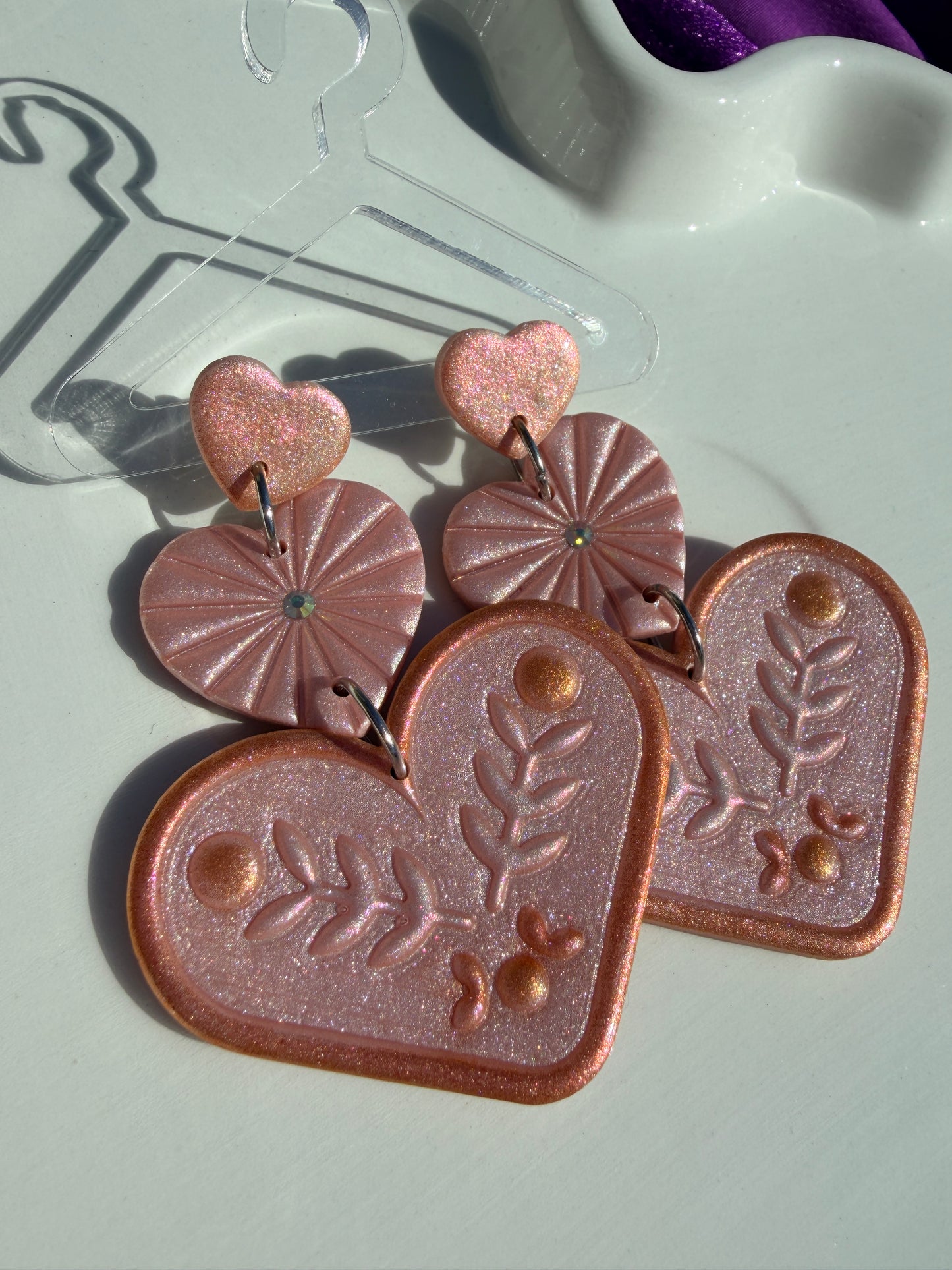 Elise Folk Heart Earrings - Triple Stack