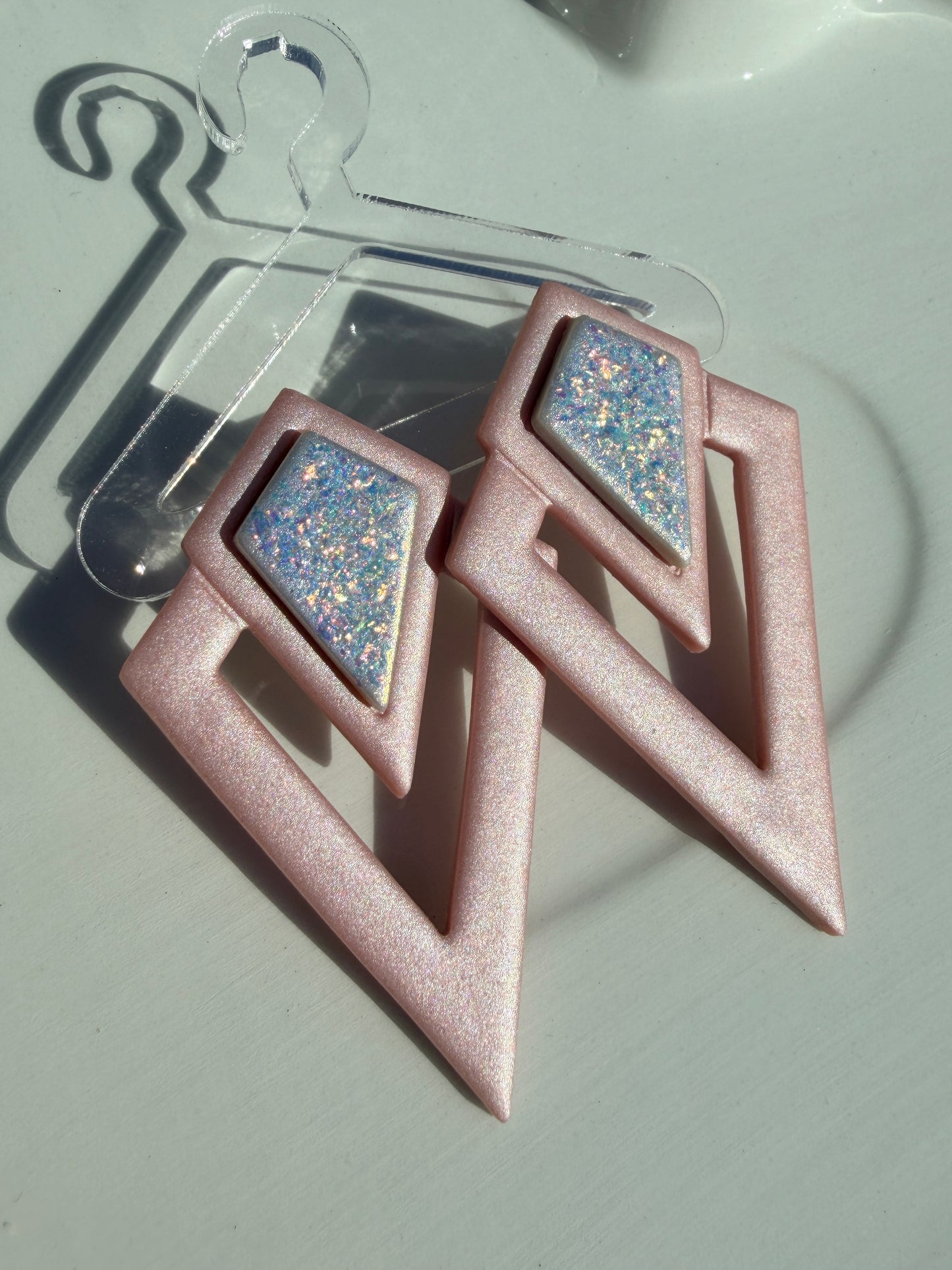 Ever Geometric Art Deco Dagger Pink & Opalescent Earrings