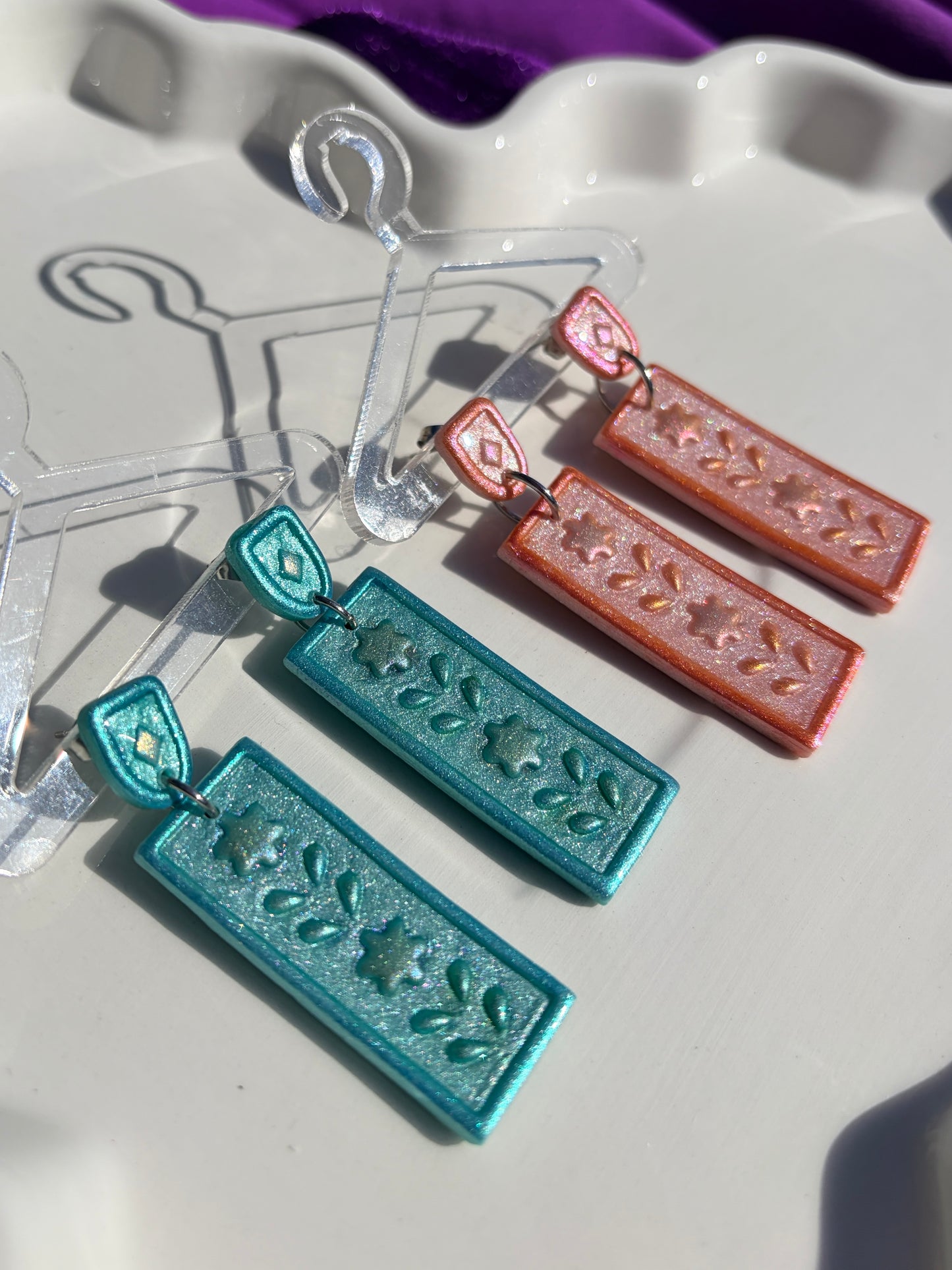 Alice Folk Floral Earrings - Bar in Pink or Blue