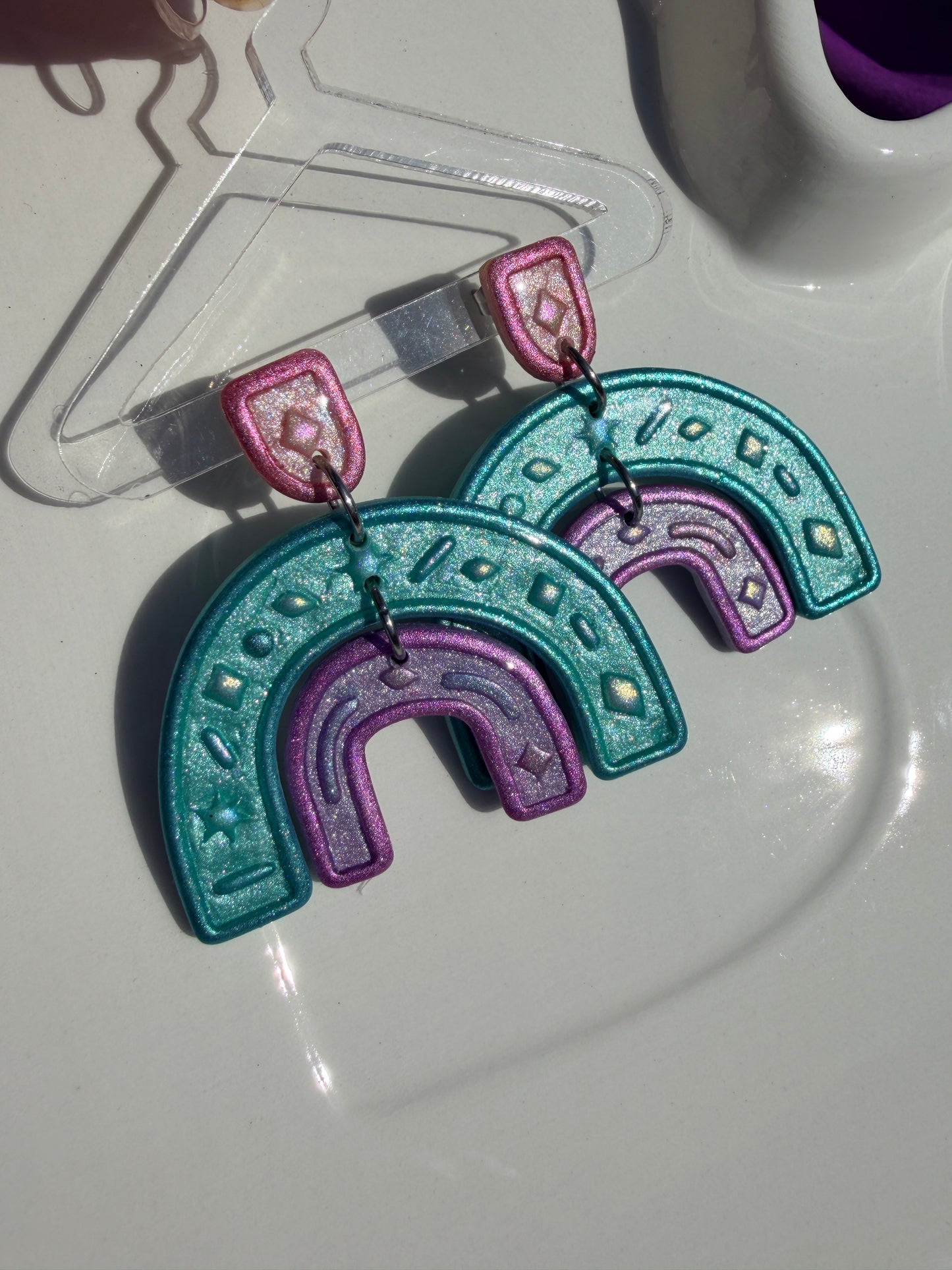 Dorthy Folk Arch Rainbow Earrings in Blue, Pink, Purple or Multi