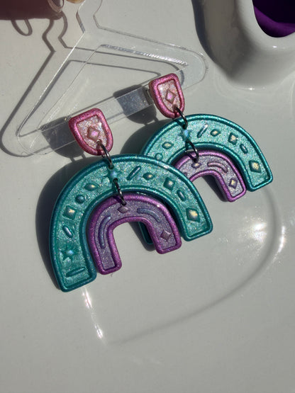 Dorthy Folk Arch Rainbow Earrings in Blue, Pink, Purple or Multi