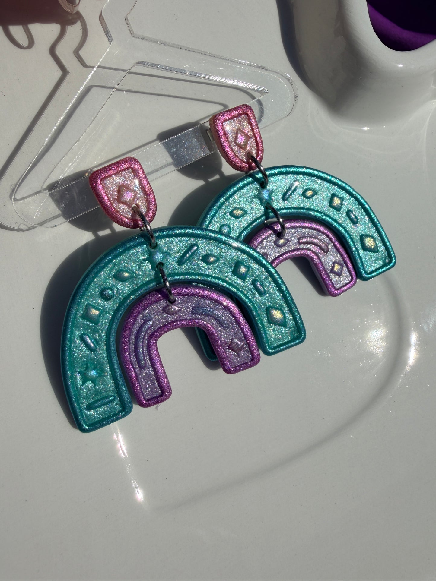 Dorthy Folk Arch Rainbow Earrings in Blue, Pink, Purple or Multi