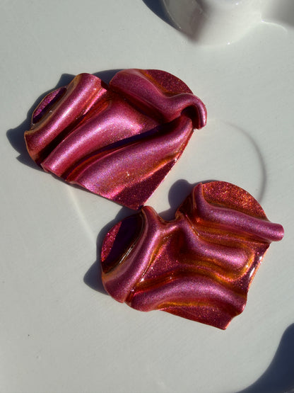 OOAK Wavy Hearts in Golden Pink Colorshift - L