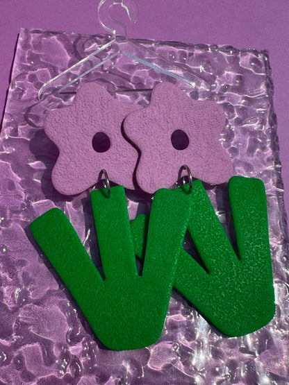 Flower + Geometric Stem - Large Quirky Flower Earrings in Lilac or Custom Colors & Findings