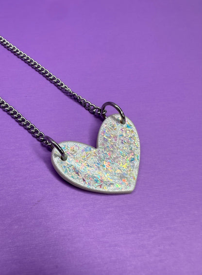 Cora Heart Necklace in Opalescent Pearl - 18 Inch Stainless Steel Necklace, Iridescent