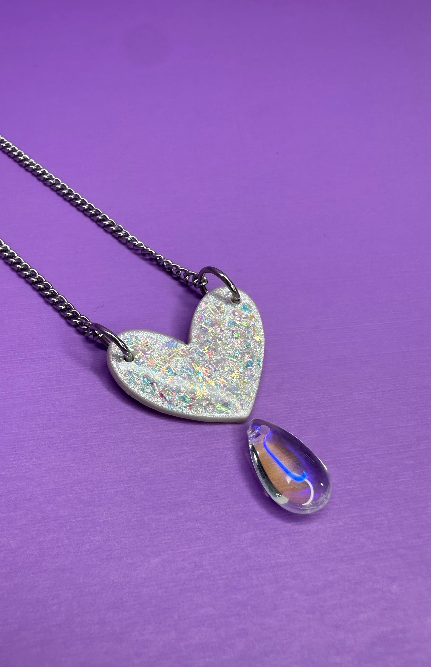 Cora Heart Necklace in Opalescent Pearl - 18 Inch Stainless Steel Necklace, Iridescent