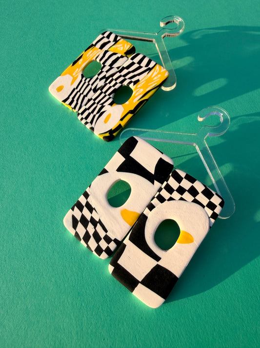 Stace Wonky Egg Checkerboard Statement Earrings