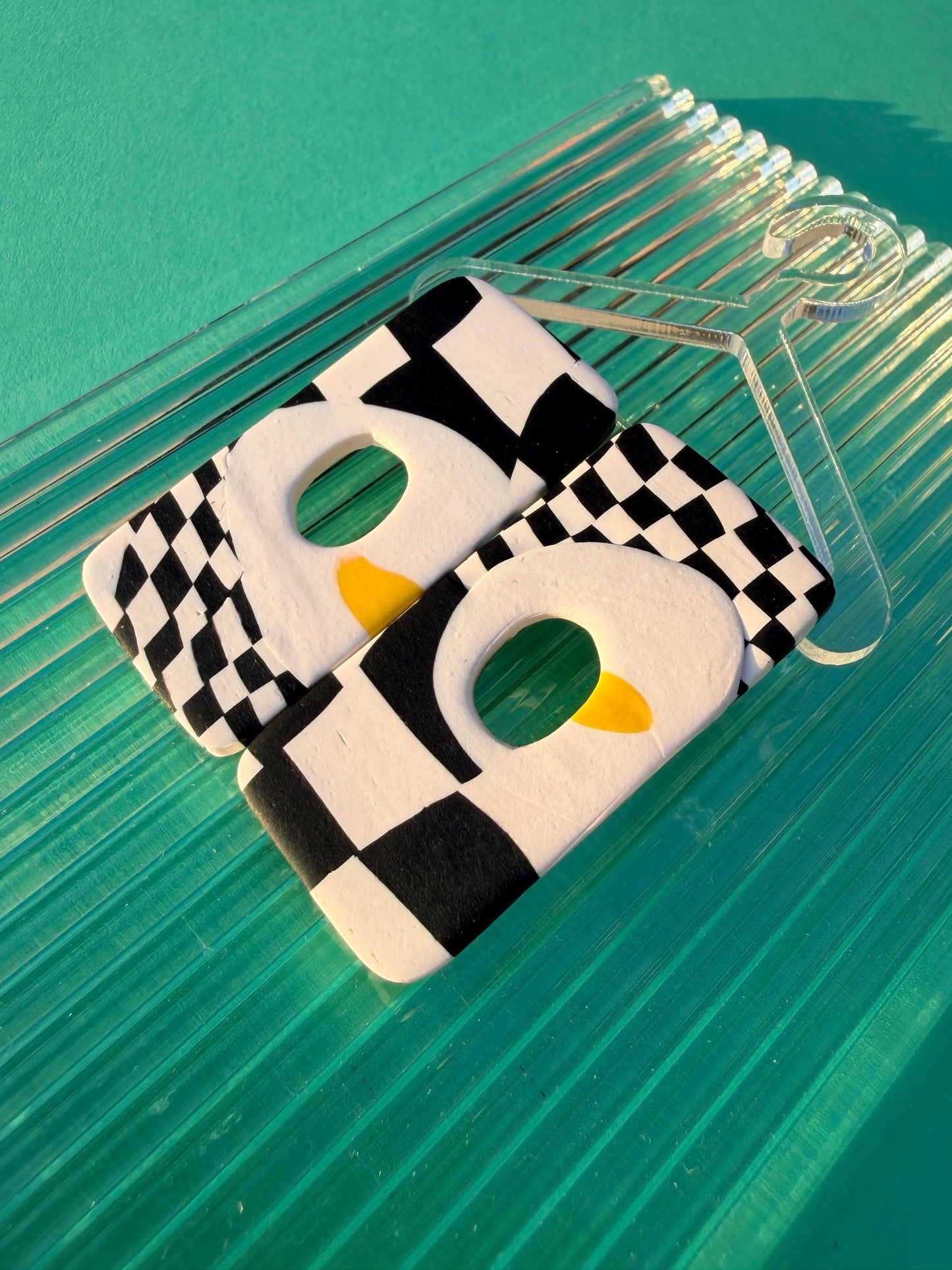 Stace Wonky Egg Checkerboard Statement Earrings