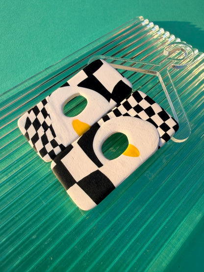 Stace Wonky Egg Checkerboard Statement Earrings