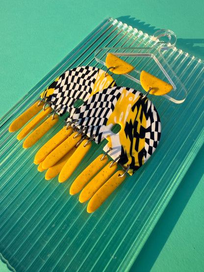 Alina Fringed Arches - Wonky Checkerboard or Scrambled Egg Statement Earrings