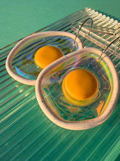Izzy Egg - Iridescent Peppered Fried Egg Statement Earring Hoops