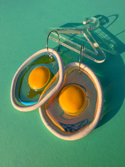 Izzy Egg - Iridescent Peppered Fried Egg Statement Earring Hoops