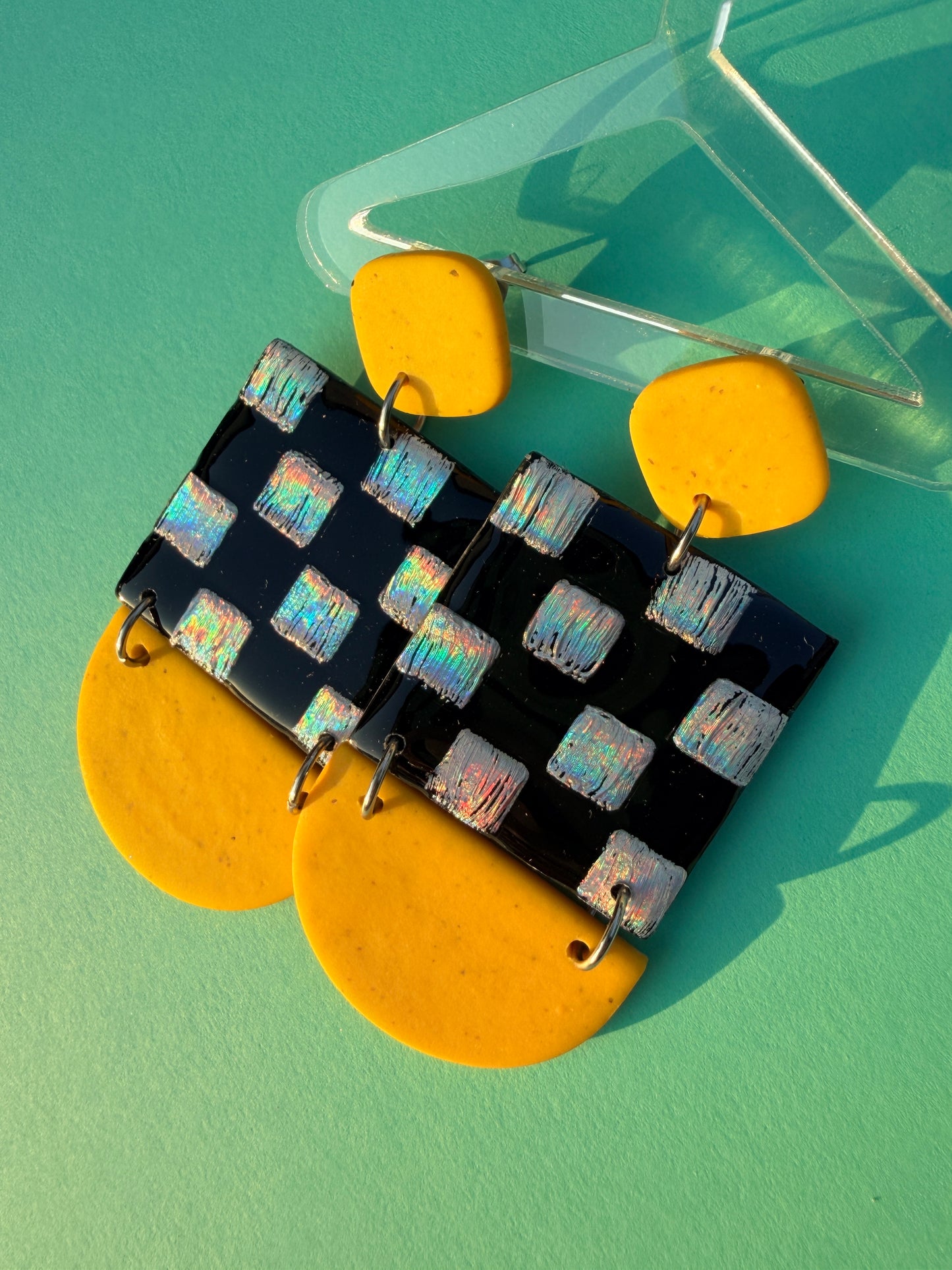 Talia - Checkerboard Tile Scrambled & Fried Egg Geometric Statement Earrings