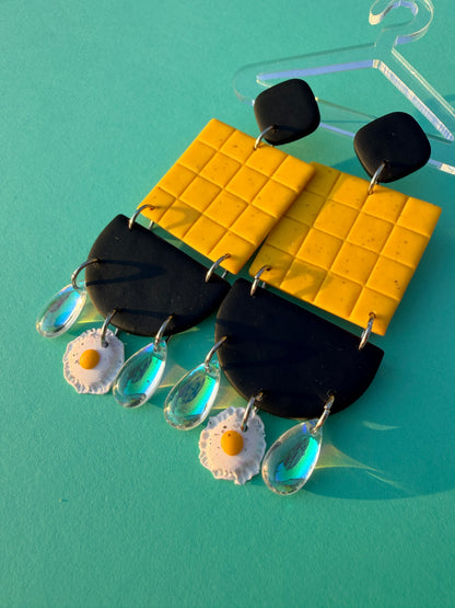 Talia - Checkerboard Tile Scrambled & Fried Egg Geometric Statement Earrings
