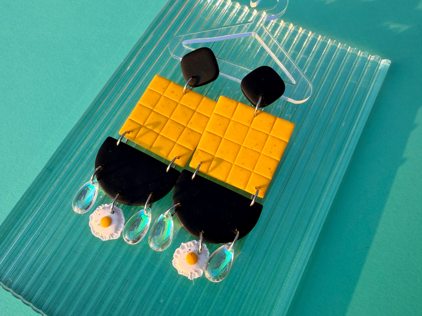 Talia - Checkerboard Tile Scrambled & Fried Egg Geometric Statement Earrings